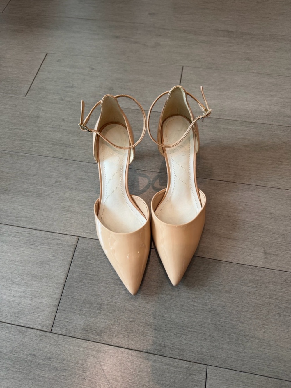 Ankle-Strap Pointed Toe Pumps in Nude